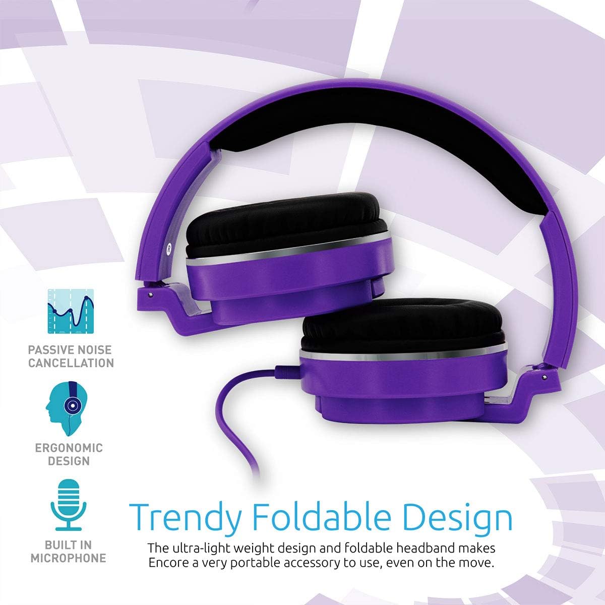 Promate Lightweight Wired Stereo Headphones Encore- Purple