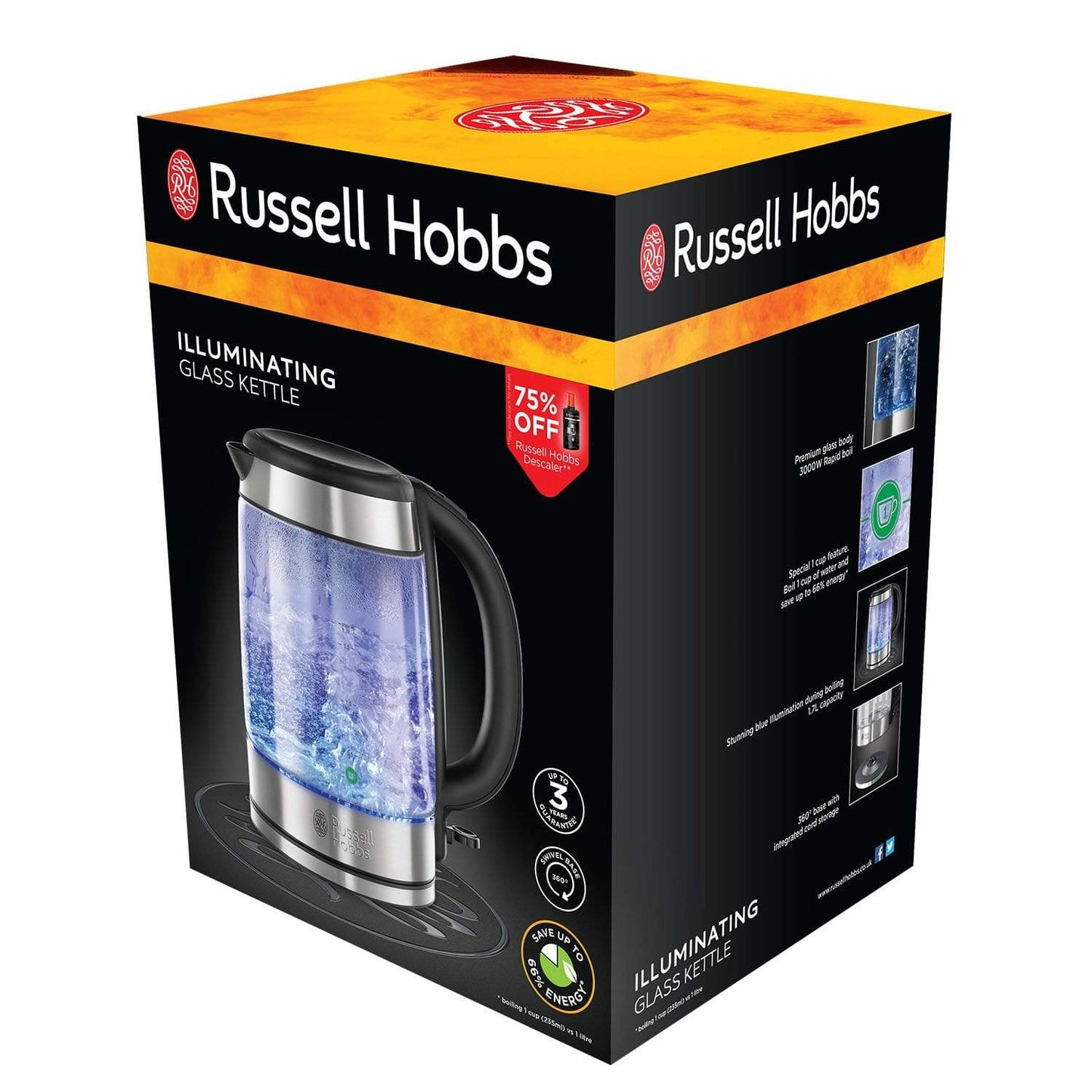 Russell Hobbs Illuminating Glass Kettle – 1.7 L – 3000 Watt [Energy Class A3]