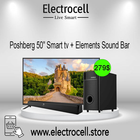 Poshberg 50" FHD Smart Tv + Elements Sound Bar